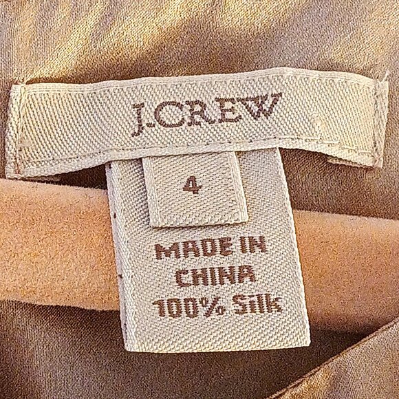 J Crew 100% Silk Champagne Ruffle Professional Y2K Zip Up Back Tank Size 4 - Picture 2 of 3